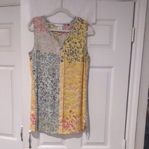 cabi 5547 Womens Floral Golden Glow Split Blouse Sleeveless Tunic Top Size Med